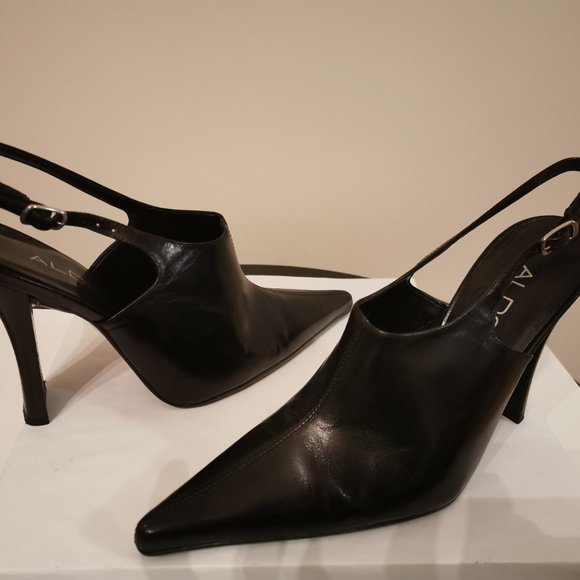 Aldo black leather high heel dress shoes w pointy toes size 7 - Picture 3 of 9